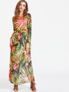 Shein Tropical Print Self Tie Full Length Chiffon Dress