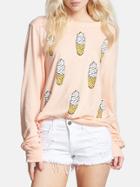 Shein Pink Round Neck Ice Cream Print T-shirt