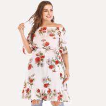 Shein Plus Bardot Ruffle Hem Florals Dress