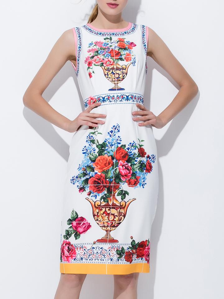 Shein Flowers Print Split Sheath Dress