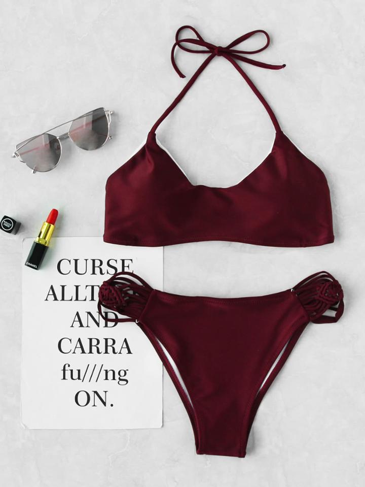 Shein Woven Strap Halter Bikini Set