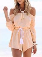 Shein Apricot Cold Shoulder Drawstring Romper
