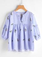 Shein V Neckline Floral Print Striped Smock Blouse