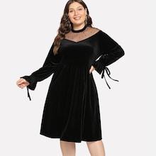 Shein Plus Contrast Mesh Beaded Decoration Solid Dress