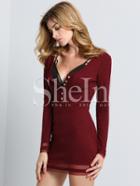 Shein Wine Red Oxblood Glamorous Long Sleeve Bodycon Dress