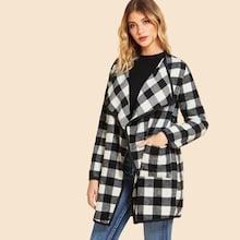 Shein Waterfall Collar Gingham Coat