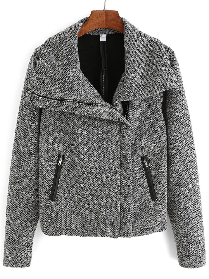 Shein Grey Shawl Collar Zipper Pockets Coat