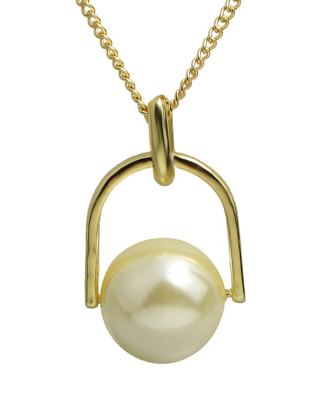 Shein Fashionable White Wood Imitation Pearl Long Ball Pendant Necklace