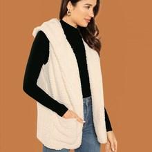 Shein Pocket Front Hooded Teddy Vest