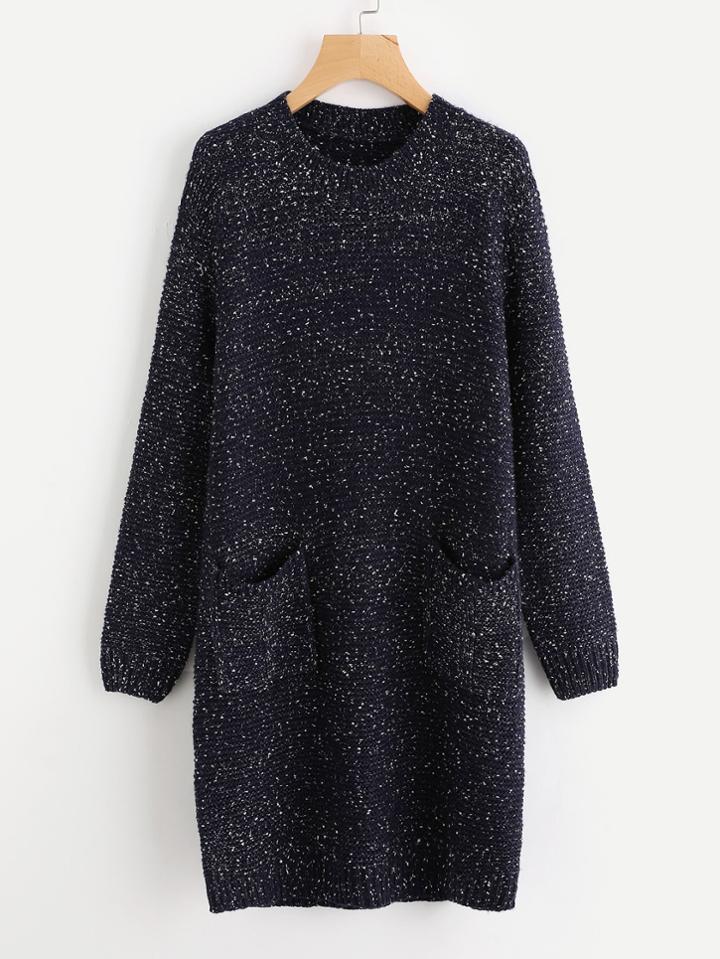 Shein Dual Pocket Front Fleck Sweater Dress