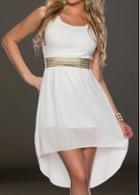 Rosewe White Round Neck High Low Dress