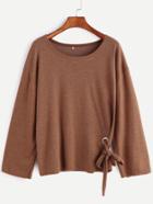 Shein Khaki Drop Shoulder Eyelet Tie T-shirt