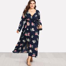 Shein Plus Floral Print Self Tie Wrap Dress