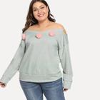 Shein Plus Pom Pom Trim Cold Shoulder Sweatshirt