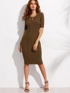 Shein Army Green Single Breasted Sheath Dress
