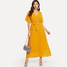 Shein V-neck Zip Back Solid Dress