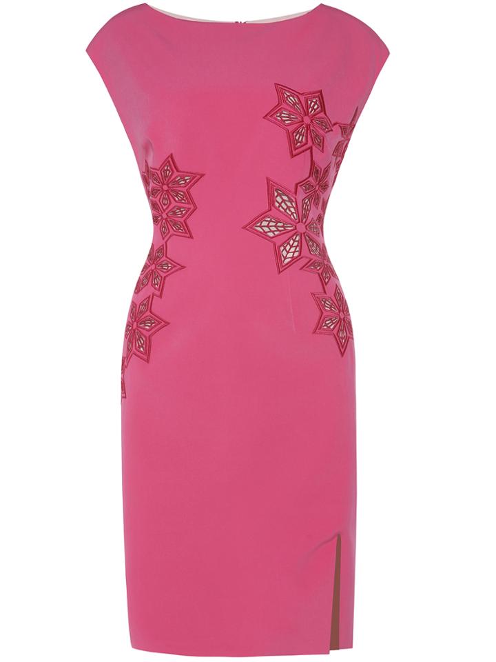 Shein Hot Pink Hollow Embroidered Split Sheath Dress