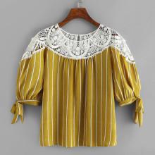 Shein Lace Panel Striped Top
