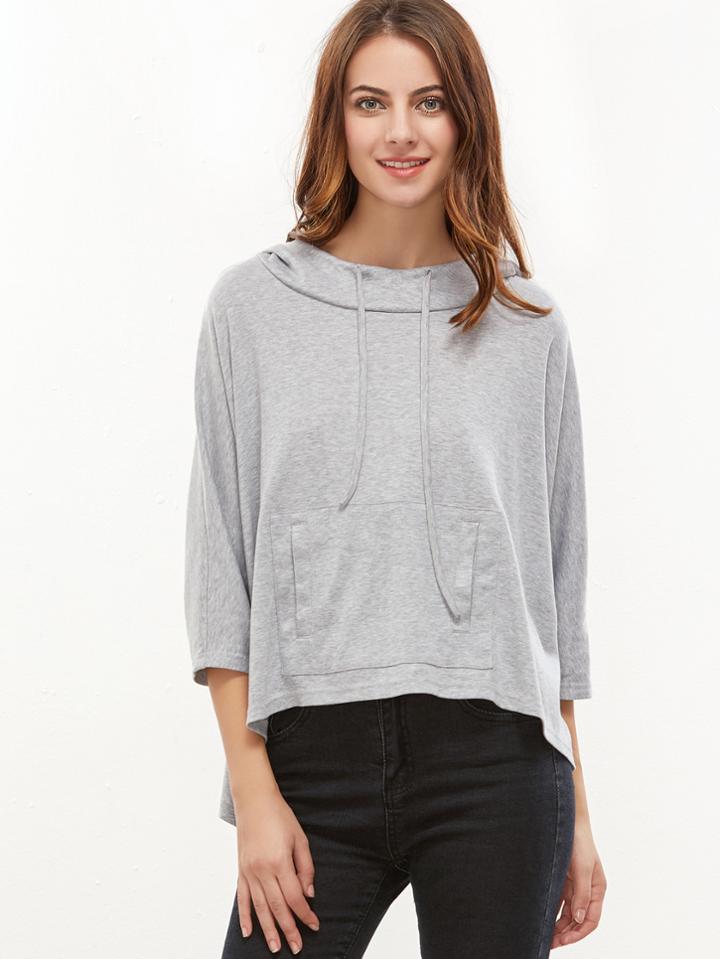 Shein Dip Hem Pocket Front Hooded Sweatshirt