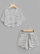 Shein Striped Dip Hem Tee With Drawstring Shorts