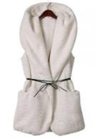 Rosewe Enchanting Sleeveless Hooded Collar Solid White Waistcoat For Woman