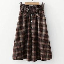 Shein Self Tie Button Through Plaid Skirt