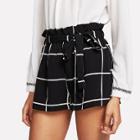 Shein Ruffle Waist Self Belt Grid Shorts