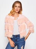 Shein Fringe Trim Hidden Button Textured Jacket