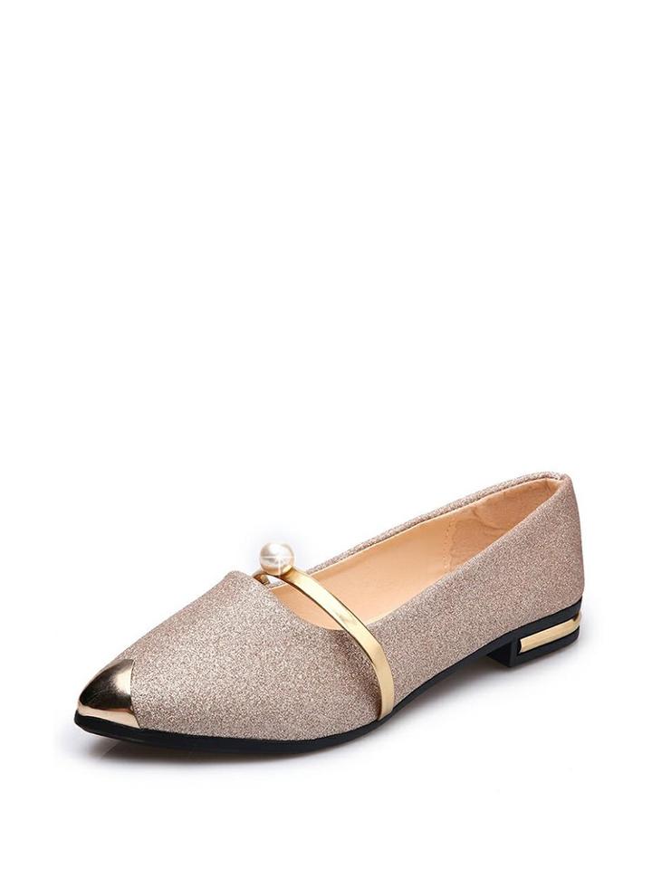 Shein Faux Pearl Decorated Glitter Flats