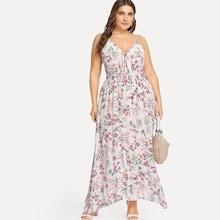 Shein Plus Calico Print Lace Applique Cami Dress