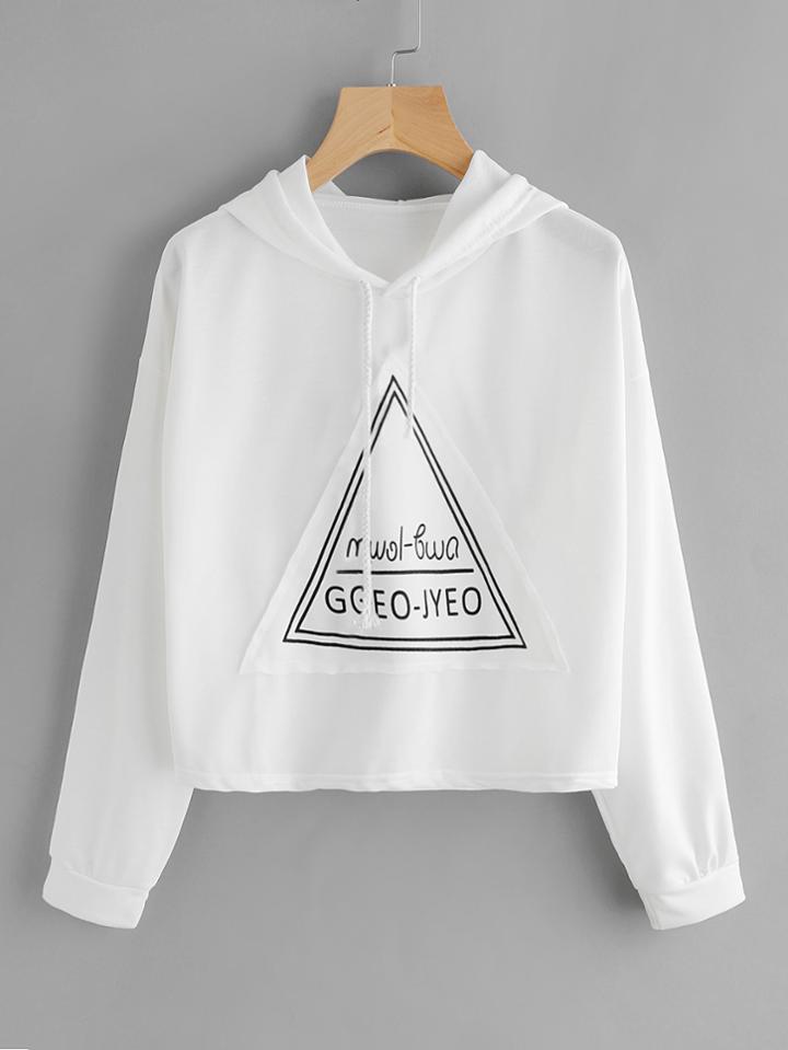 Shein Letter Print Triangle Patch Hoodie