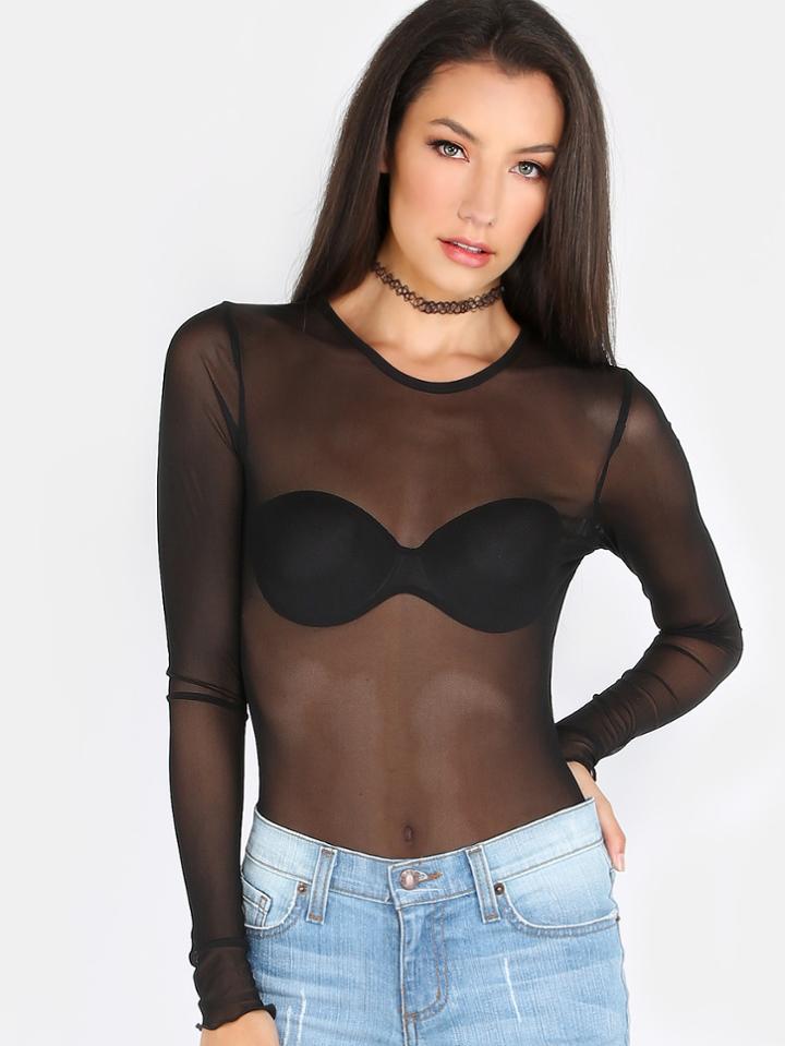 Shein Long Sleeved Mesh Top Black