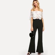Shein Lace Panel Off Shoulder Jumpsuit