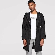 Shein Men Button Up Drawstring Hooded Coat