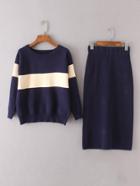 Shein Two Tone Ribbed Knit Jumper With Skirt