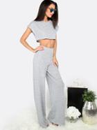 Shein Grey Crop Top With Pocket Wide-leg Pants