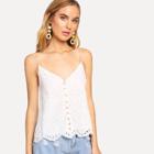 Shein Eyelet Embroidery Button Up Cami Top