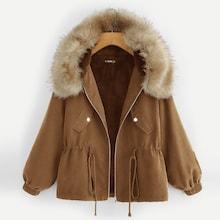 Shein Faux Fur Detail Drawstring Waist Coat