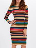 Shein Rib Knit Colorful Striped Pencil Dress