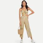 Shein Knot Front Plaid Cami Top & Pants Set