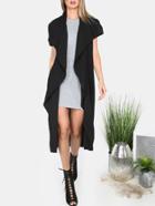 Shein Black Lapel Cutaway Sleeve Long Outerwear