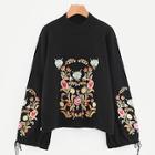 Shein Plus Knot Side Floral Embroidered Jumper