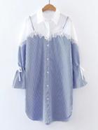 Shein Contrast Lace Tie Cuff Shirt Dress