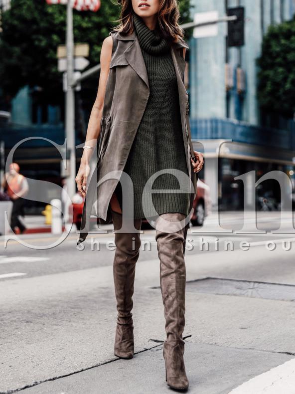 Shein Brown Notch Lapel Sleeveless Trench Coat
