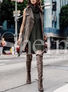 Shein Brown Notch Lapel Sleeveless Trench Coat