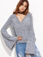 Shein Grey Marled Knit Bell Sleeve Sweater