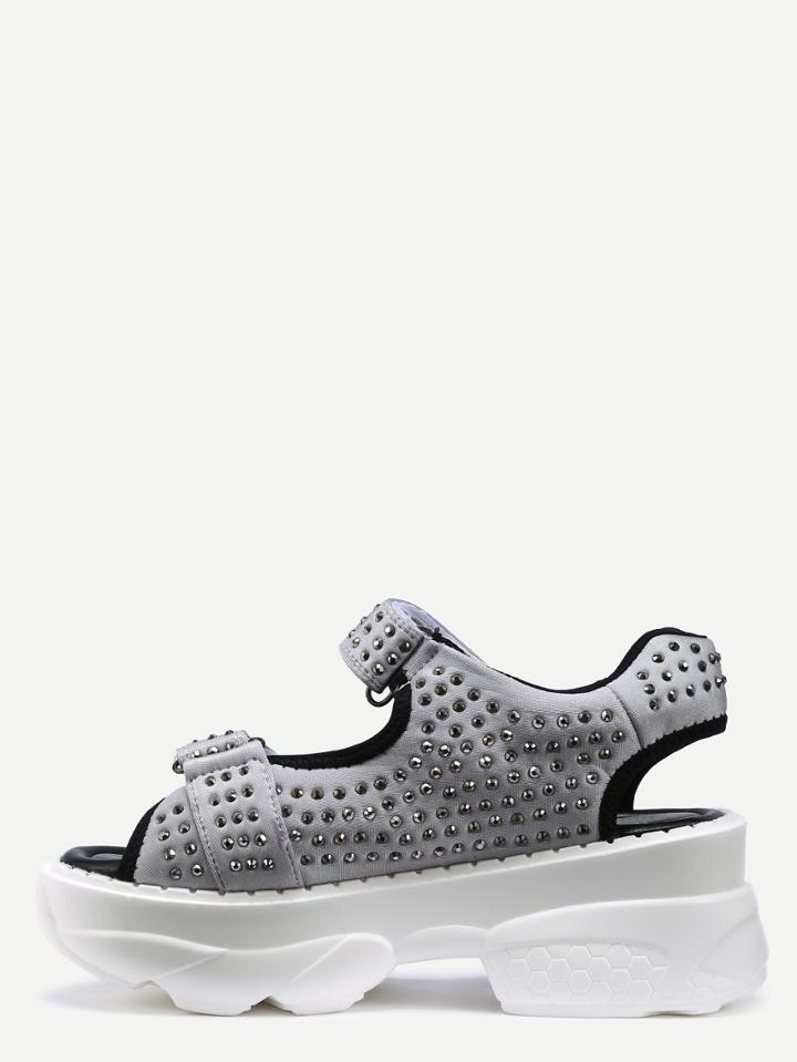 Shein Grey Open Toe Studs Platform Sandals