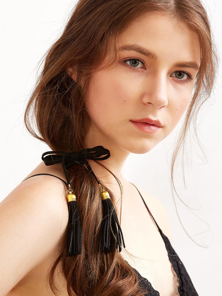 Shein Black Double Tassel Bow Hair Tie