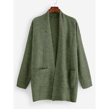 Shein Plus Pocket Patched Open Front Cardigan