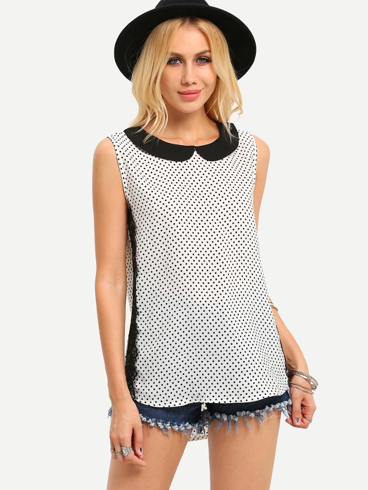 Shein Peter Pan Collar Polka Dot Print Sleeveless Top